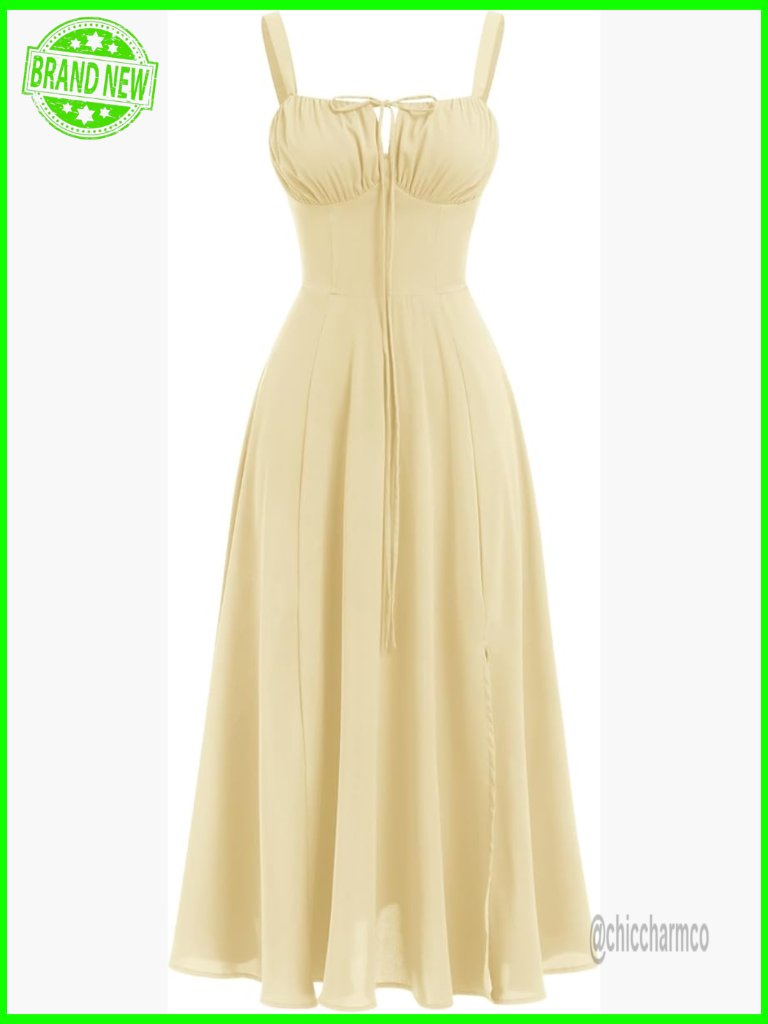 Floral Corset Dress Sleeveless Spaghetti Straps Boho Slit Lace Up Midi Sundress
